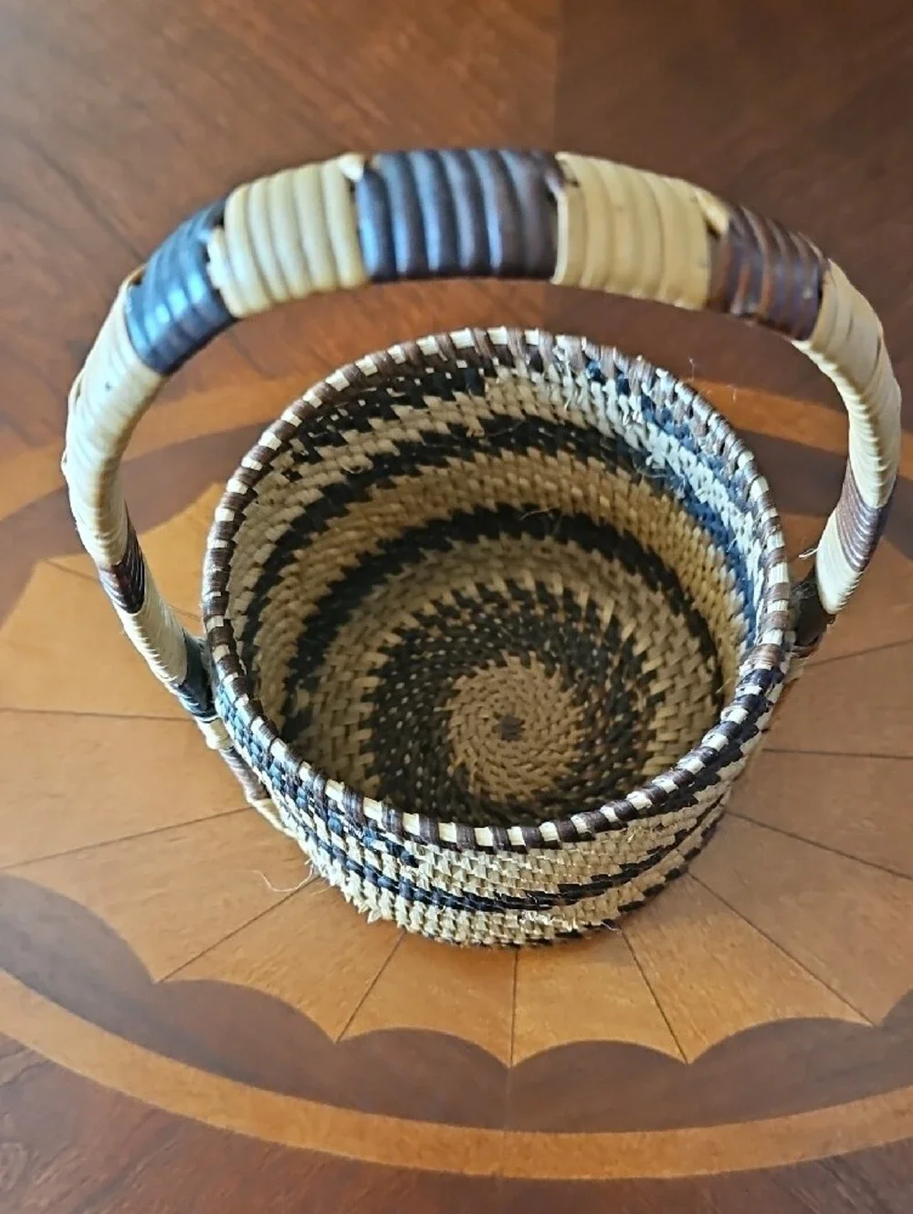 VTG Tohono O'odham Papago Native American Handled Coiled Basket Southwest Desert